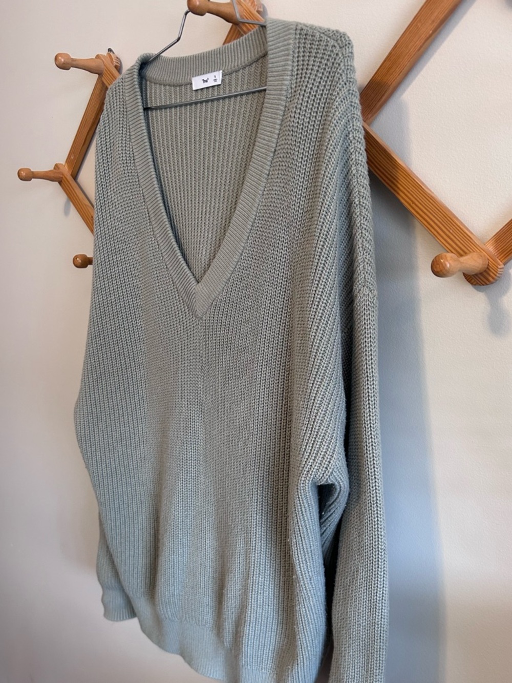 TNA Sage Green V-Neck Oversized Knit Sweater